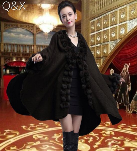 

sc54 womens black capes poncho 2017 winter fur ball shawl oversized knitted sweater italian long cashmere cardigan coat1793431, Blue;gray