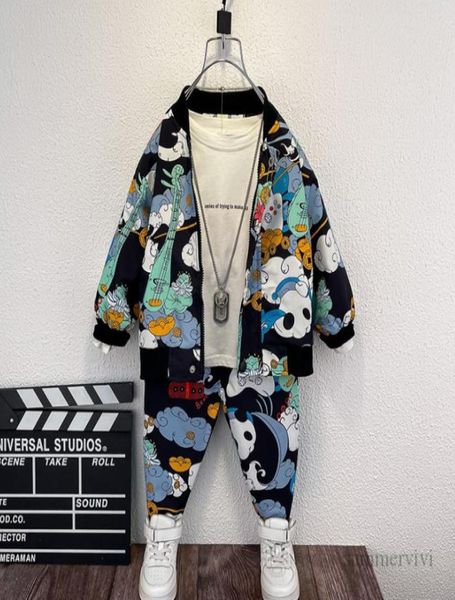 

autumn boys cartoon letter printed clothes sets kids round collar long sleeve jacketcasual trouser 2pcs fashion children casual o7165439, White