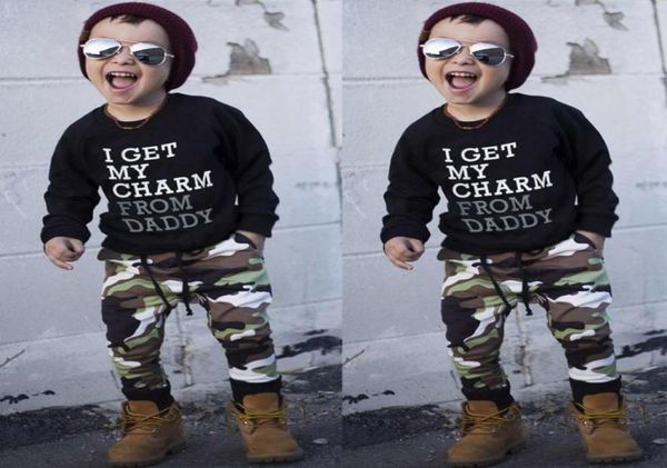 

clothing sets baby boy casual sports suit clothes toddler kids letter t shirt long sleeve camouflage pants outfits set6868153, White