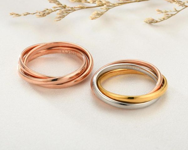 

rose gold 3 rings wrapped lovers finger ring band wedding engagement rings for couples new titanium stainless steel gold silver co4050177