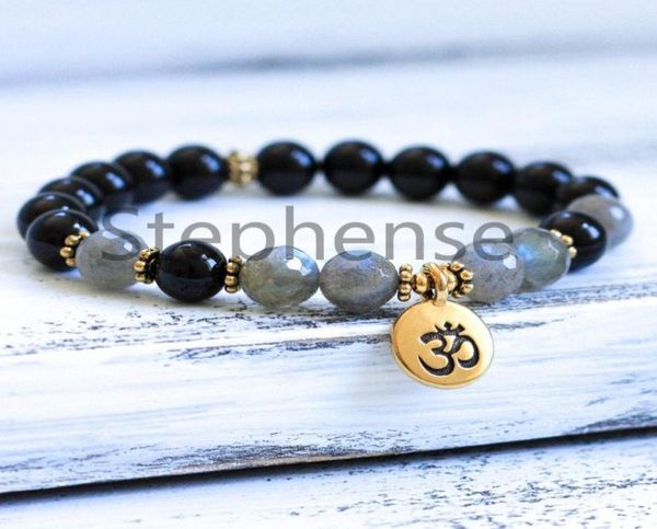 

mg0696 new design 8 mm black tourmaline bracelet natural faced labradorite gemstone energy bracelet womens chakra yoga mala brace2325441