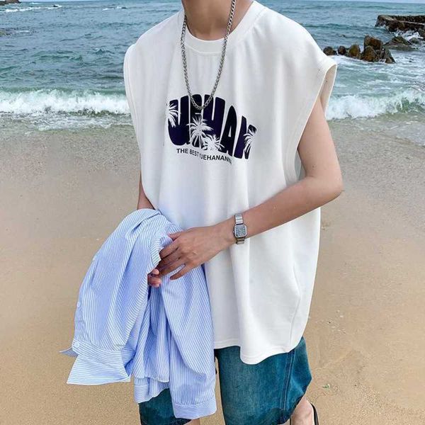

men's letter printing fashion sleeveless t-shirt 2023 summer new student movement casual vest, White;black