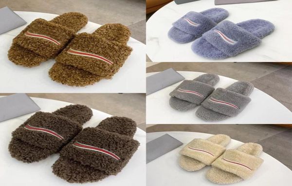 

trendy wool slippers women solid color embroidery flip flop winter original rubber nonslip wearresistant bottom autumn sheep lea7798146, Black