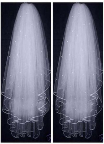 

women pearls tulle short bridal veils ribbon edge white ivory super glitter pearl 3 layers wedding veil bride accessories length 27058491, Black