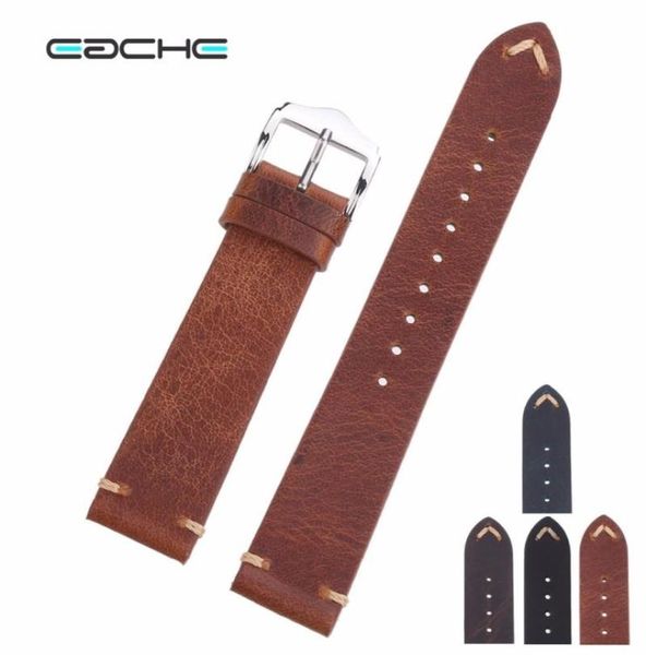 

eache handmade wax oil skin watch straps vintage genuine leather watchband calfskin watch straps different colors 18mm 20mm 22mm t9924299, Black;brown