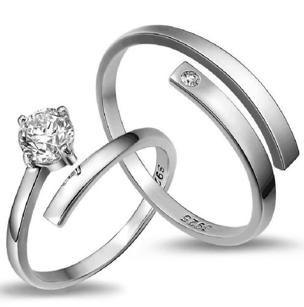 

925 sterling silver jewelry simple diamond smooth glossy pair adjustable new arrival wedding rings4555071