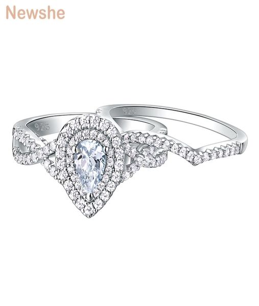 

she 2 pcs 925 sterling silver wedding rings for women engagement ring sets 17ct pear shape teardrop aaaaa zircon br0829 2201228872191, Slivery;golden