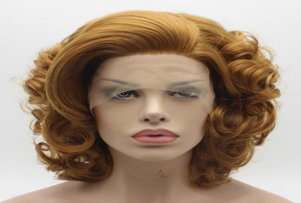 

iwona hair wavy short honey blonde wig 2427r half hand tied heat resistant synthetic lace front wig4594002, Black