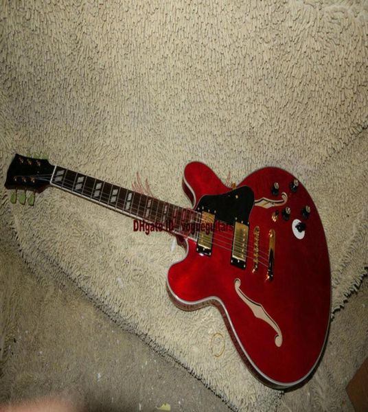 

china guitar red custom guitar 6 gear switch hollow jazz electric guitar system flame oem 794300