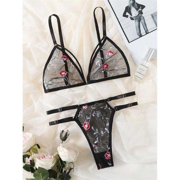 

30% off ribbon factory store cross border trade is exciting model with three points of embroidered bras and rather underwear, Red;black