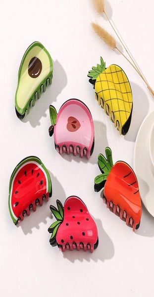 

acetate watermelon strawberry hair clip cartoon cute fruit shape hair claws vegetable crab ponytail clips women girls hair accesso9594626, Slivery;white