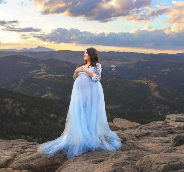 

crochet lace tulle maternity dresses for po shoot pregnant women long dress for pography pregnancy pography long dress q08936831, White