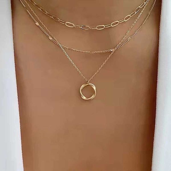 

pendant necklaces vintage twist round charm layered necklace women's jewelry accessories for girls clothing aesthetic gifts fashion pen, Silver
