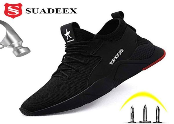 

suadeex work safety shoes breathable men construction working men safety steel toe shoes antismash puncture proof safety boots 203305231, Black;brown