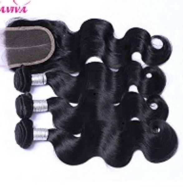 

brazilian body wave malaysian peruvian indian virgin human hair wet wavy cambodian hair extensions weave bundles with 44 lace clo9976256, Black