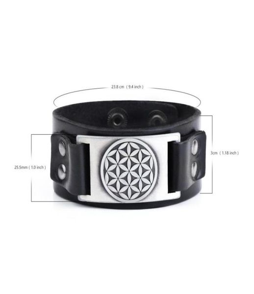 

flower of life supernature bangles gift for men love bracelet metal engraved pendant genuine leather designer bracelet43574704801063, Golden;silver