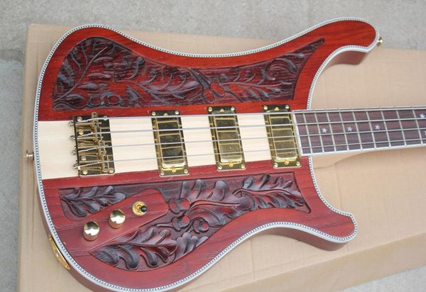 

factory custom red 4string electric bass guitar with neckthrubodyrosewood fretboardgold hardwares3 pickupsoffer customized9793240
