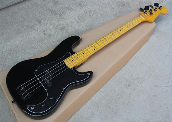 

factory custom 4string black body electric bass guitar with black pickguardyellow maple neckblack hardwaresoffer customized1340716