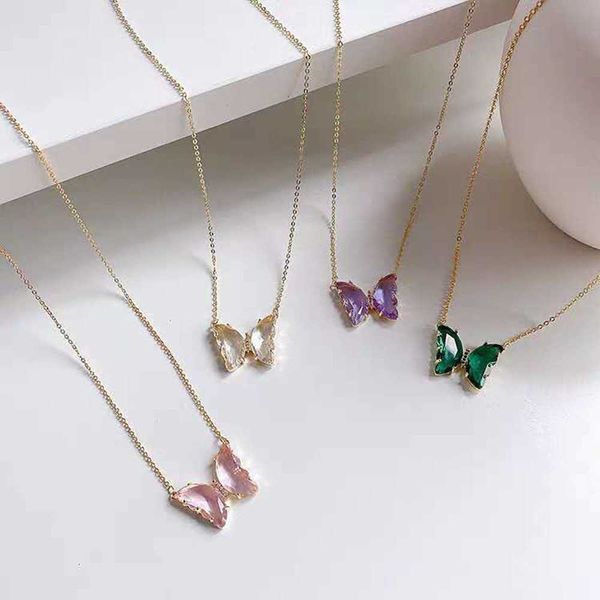 

pendant necklaces multicolor gradual change butterfly necklace fashion women's pendant necklace popular sparkling party collar chain je, Silver