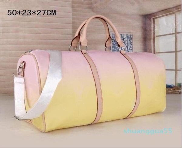 

2021 gradient color fashion travel bag big flower men women duffle leather luggage handbags large capacity sport 50cm6008244
