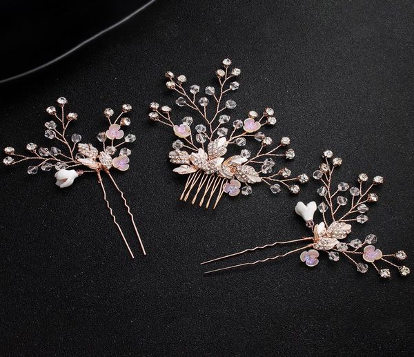

peach blossom crystal hair comb 2pcs hairpins for women wedding headpieces hair accessories jewelry ornaments jch1957864469, Golden;white