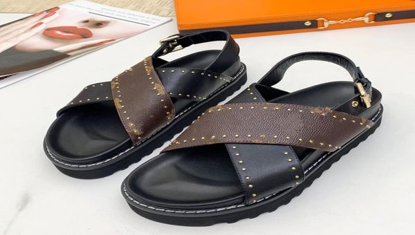 

2022 summer beach slippers sandals for women platform slides full of patterns cross two belts lazy shoes casual fashion flat trend4745588, Black