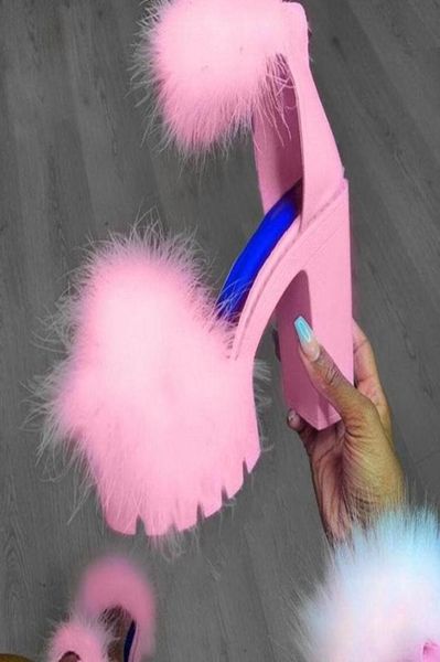 

spring summer 2021 beach sandals ladies banquet new women fur rubber high heel platform sandals outdoor leisure buckle slippers7666544, Black