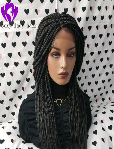 

part fully hand braided full lace front braided wig natural box braids synthetic lace frontal wig bleached knots with baby ha8662560, Black;brown