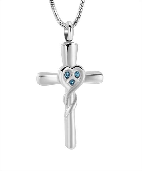 

ijd12237 blue crystals inlay memory love cross cremation necklace hold loved ones ashes keepsake jewelry stainless steel1343608, Silver