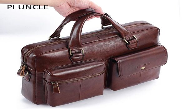 

piuncle genuine leather vintage briefcase messenger bags 14inch laplarge capacity shoulder bag big handbag soft lether8096809