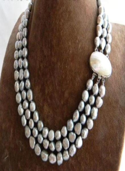 

3strands 18039039 9mm gray baroque freshwater pearl necklace1818309, Silver