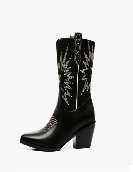 

classic black colors pu leather cowboy ankle boots women wedge high heel booties snake print western cowgirl boot female4321476