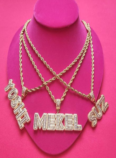 

hip hop jewelry grandbling customized letters pendant iced out zircon letters nekclace with rope chain choker for women89685104140482, Silver