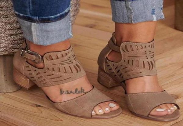 

high heels sandals women gladiator open toe hollow out sandals summer chunky heel roman ladies shoes big size zapatos mujer4385911, Black