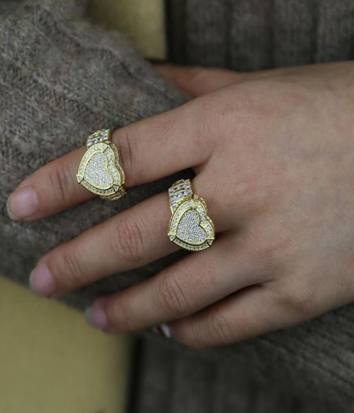 

iced out clear crystal cubic zircon heart cz wedding engagement ring for hip hop women girl charm valentine039s day gift jewelr4481747, Slivery;golden