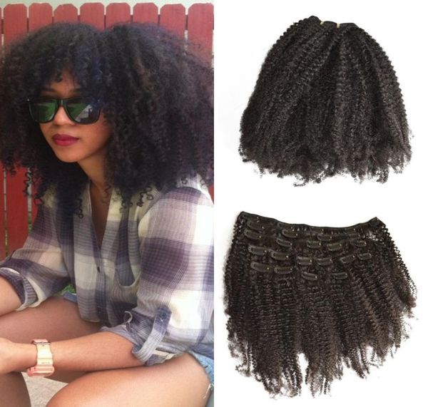 

african american afro kinky curly clip in human hair extension geasy peruvian remy hair natural 1b clip in extension for black wo1441136, Black;brown