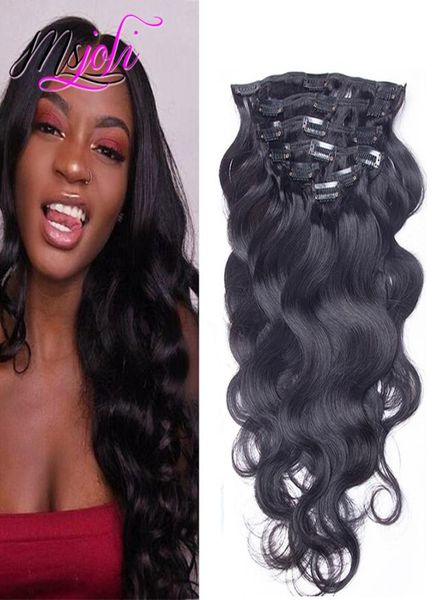 

9a grade 100 virgin body wave clip in human hair extensions wavy 1028inch indian virgin clip in hair extensions 140g human hair 8926134, Black;brown