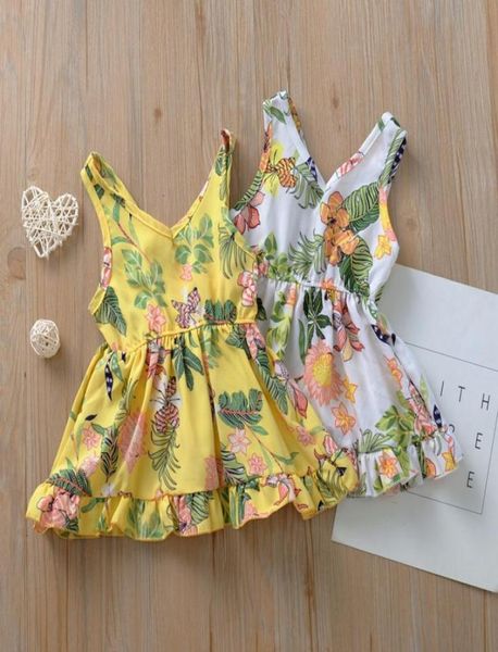 

baby girl dress v collar sleeveless short dress flower printed ins new summer cotton boutique cute vest dresses casual4000361, Red;yellow