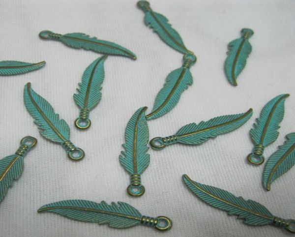 

jewelry findings components 100pcslot 227mm new retro verdigris patina plated zinc alloy green feather charms for diy jewelry ac9101817, Bronze;silver