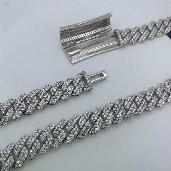 

wholesale 925 silver two rows moissanite diamond cuban bracelet hip hop jewelry 15mm vvs moissanite necklace cuban link chain