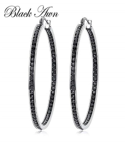 

black awn classic 925 sterling silver round trendy spinel engagement hoop earrings for women fine jewelry i195 2201199935205, Golden;silver