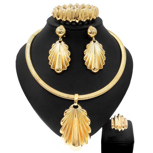 

yulaili simple brazilian gold jewelry set everyday affordable women's versatile design necklace jewelry set, Black