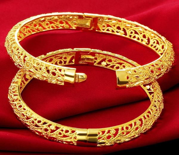 

1 pieces hollow filigree womens bangle solid 18k yellow gold filled wedding female bracelet openable gift3367115, Black