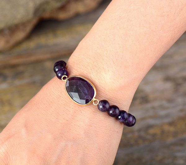 

designer jewelry bracelet women's 8mm amethyst stretch beaded bracelet accessory winding braided hand string, Black