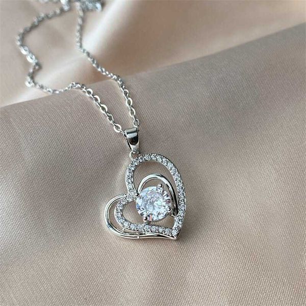 

pendant necklaces exquisite silver color prong crystal zircon heart pendant necklace for women charms bridal romantic wedding female jewelry