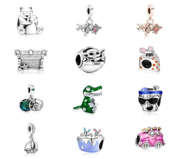 

fits pandora bracelets 20pcs mermaid dinosaur global travel rabbit silver charms bead pendant whole diy european sterling neck3874228, Black