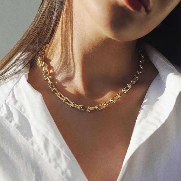 

new fashion gold plated stainless steel jewelry handmade u-shaped chain necklace geometric punk popular necklace female, Silver
