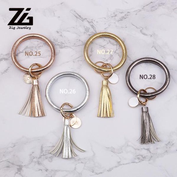 

zg pu women leather o keychain custome circle cute flower printed tassel wristlet whole women 28 colors keychain9727293, Silver