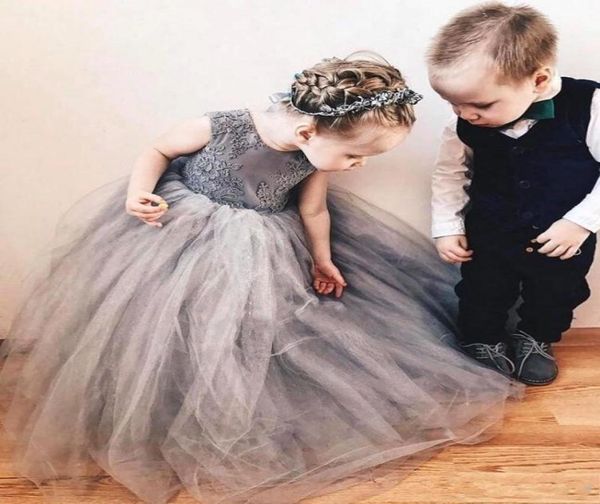 

lace tulle flower girl dresses jewel neck tulle applique bow sash floor length formal birthday party girls039 wears for wedding2534959, White;blue