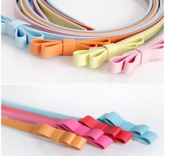 

10pcs solid color artificial leather skinny belt adjustable bow more color9122937, Black;brown